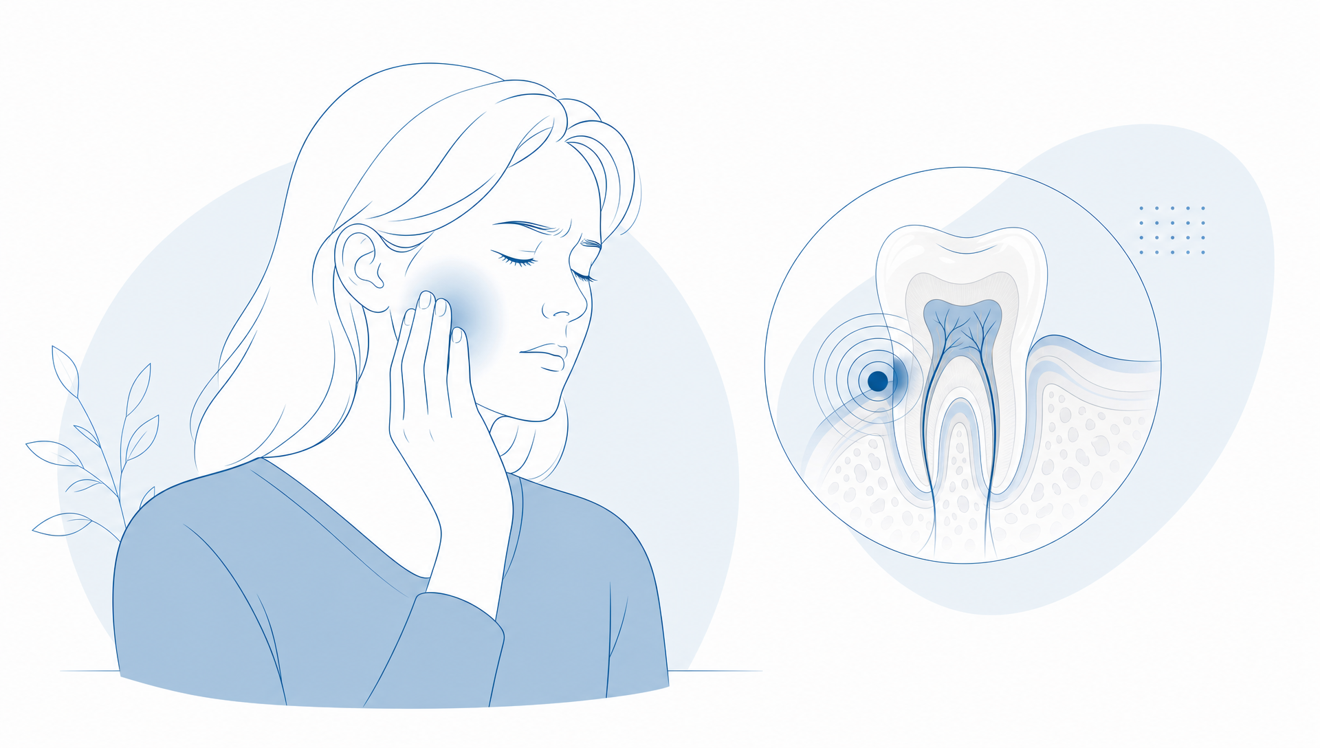 A calm consultation scene showing an adult patient and dentist reviewing simple dental records beside a clean dental arch model, with no visible text or labels. Style block: premium editorial vector illustration, flat or semi-flat, fine clean Dental Spa blue linework, predominantly white with #1D65A3, #E8F0F6, #C6D8E8, #F6F8FA and #ECEEF0, matte finish, very soft shadows, minimal detail.