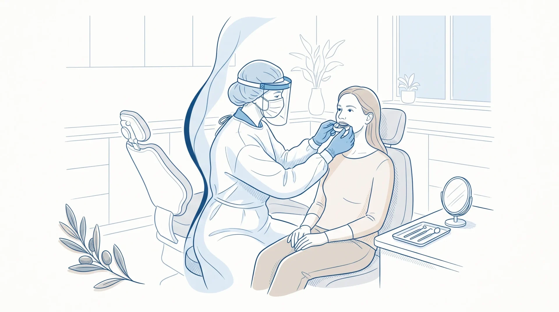 A dentist checks the fit of a custom sports mouthguard for an adult patient in a Geelong clinic.