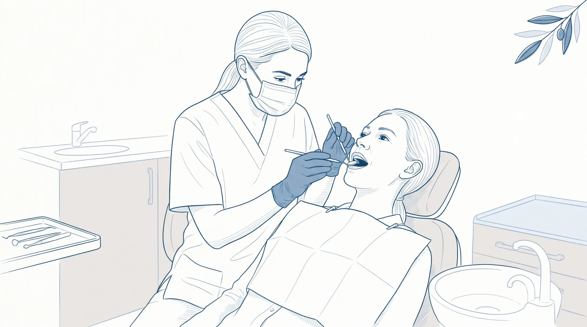 A dentist gently checks an adult patient’s teeth during a general dental examination in a calm Geelong clinic.