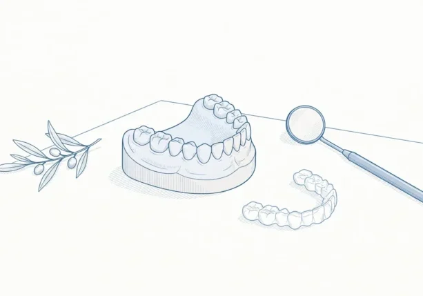 A lower dental arch model sits beside a clear aligner to show single-arch treatment.