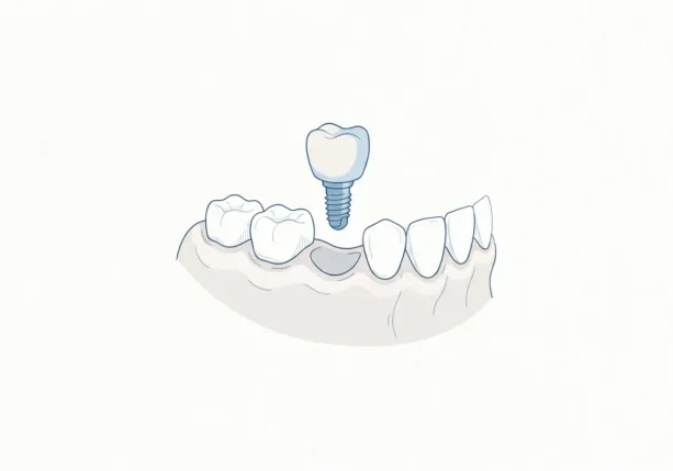 Close-up of a missing tooth site prepared for a dental implant crown in the lower jaw.